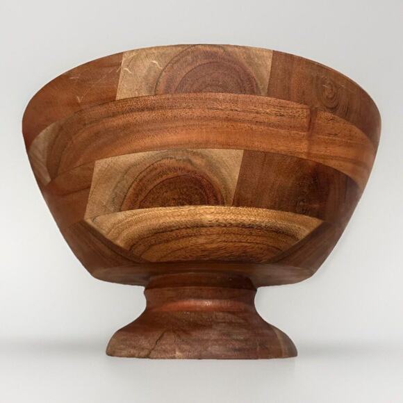 Rustic Farmhouse Kitchen Brown‎ 10.5” x 6”Wood Pedestal Salad Fruit Serving Bowl - Picture 1 of 14
